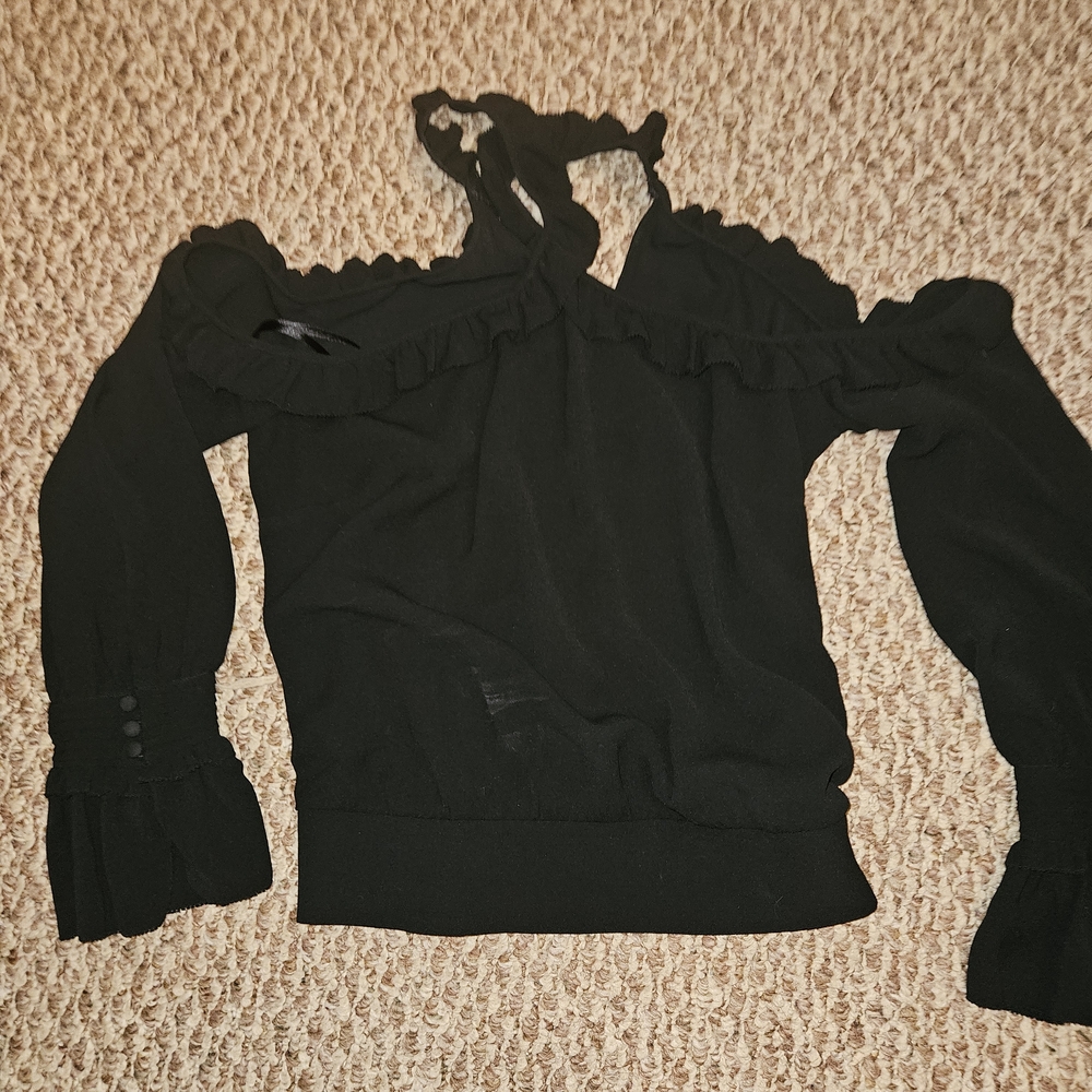 bebe Black Off-Shoulder Top with Ruffle Detail